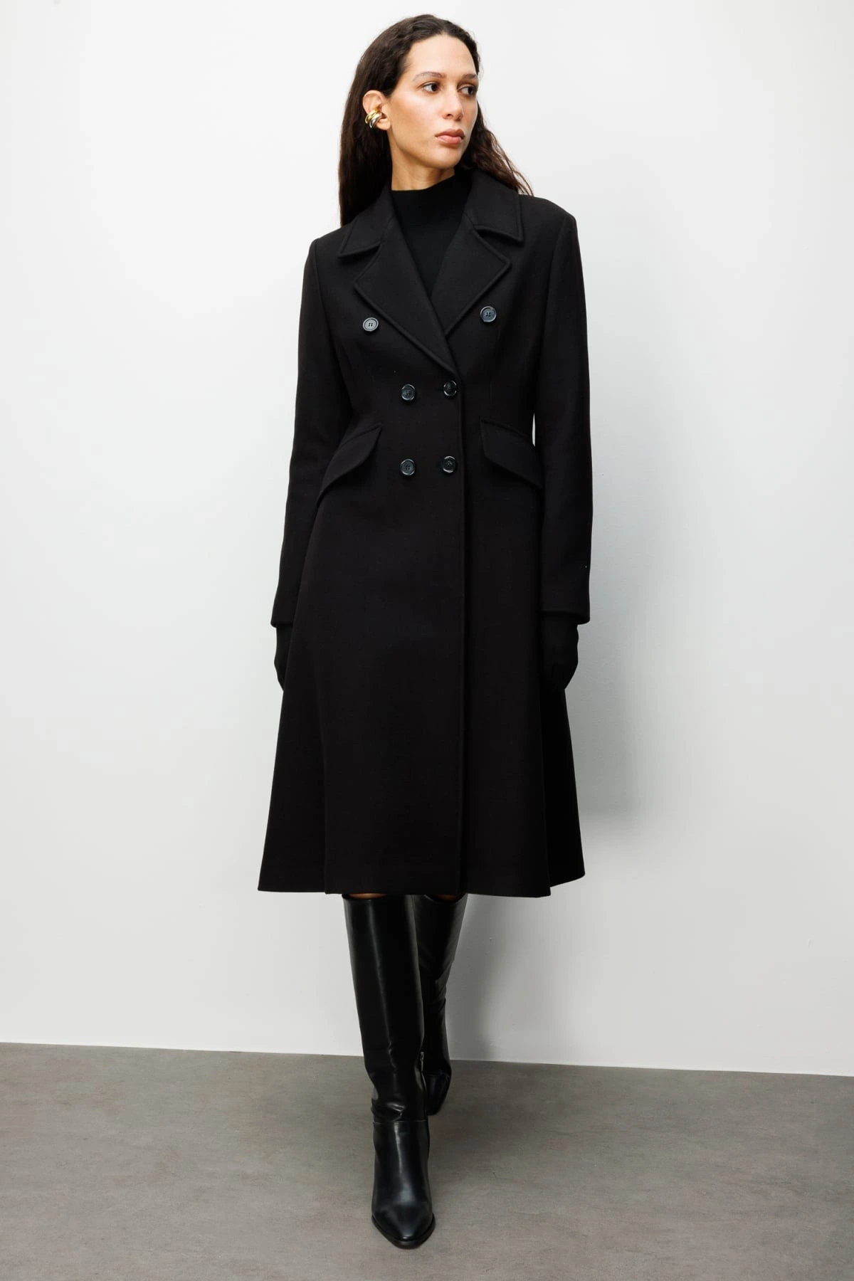 Ekol Uzun Kadın Siyah Manto 06073