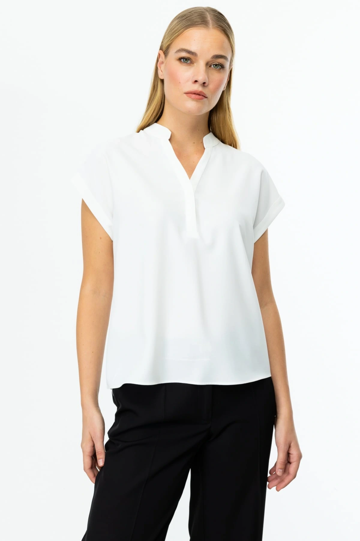 Ekol Kadın V Yaka Ekru Bluz 03044