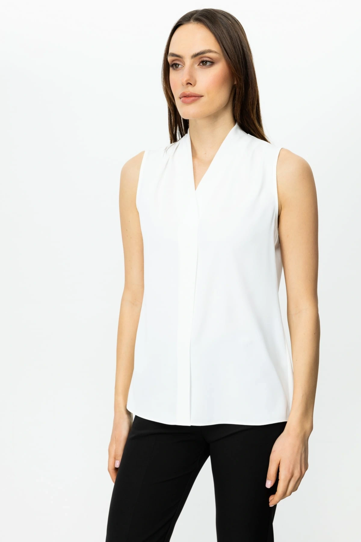 Ekol Kadın V Yaka Ekru Bluz 03062