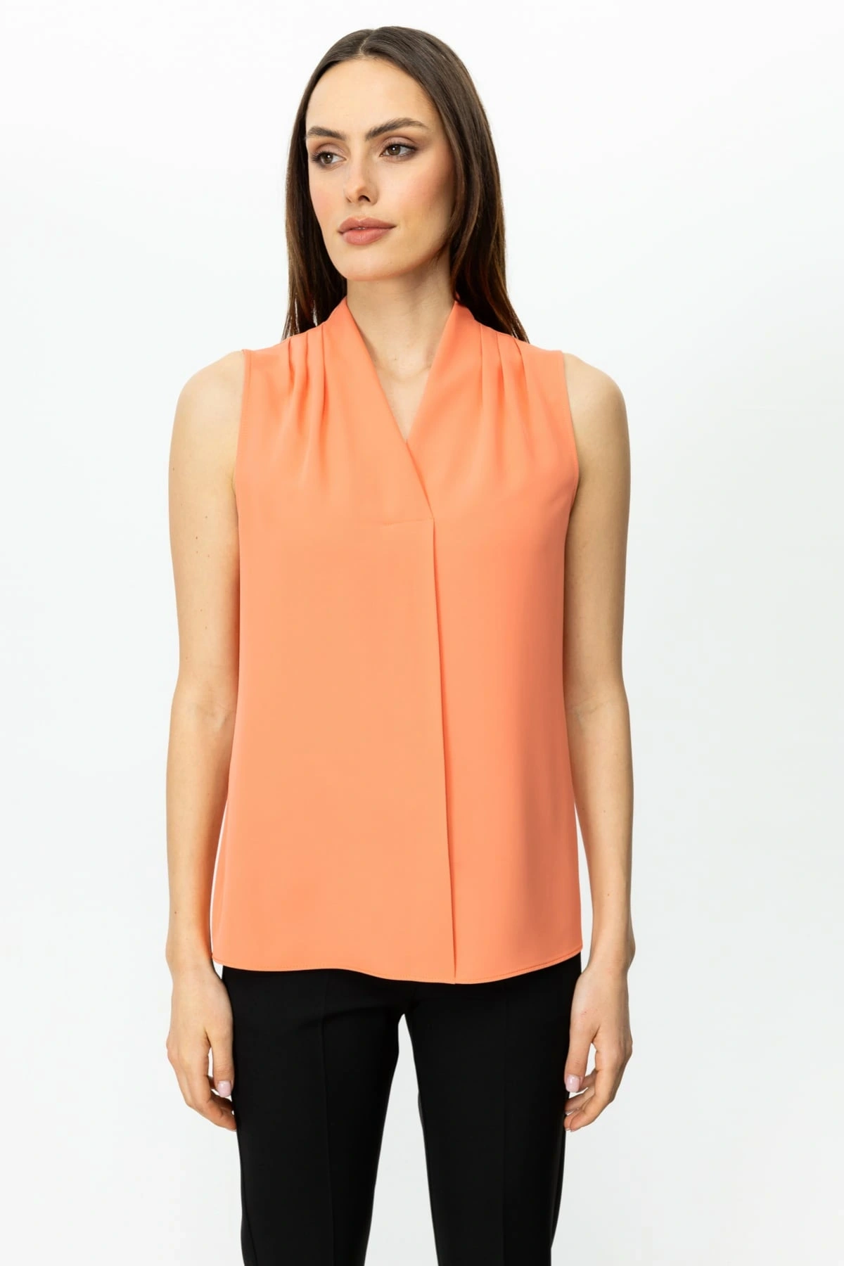 Ekol Kadın V Yaka Oranj Bluz 03062