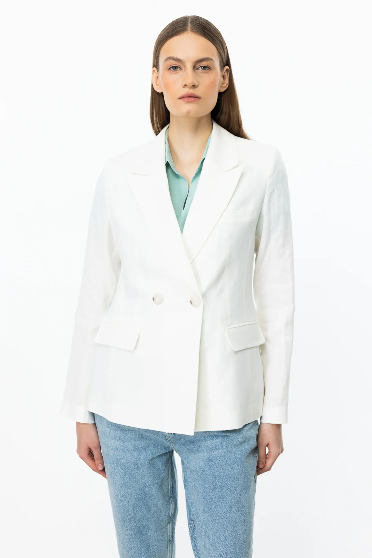 Ekol Kadın Kapak Cepli Ekru Ceket 04018