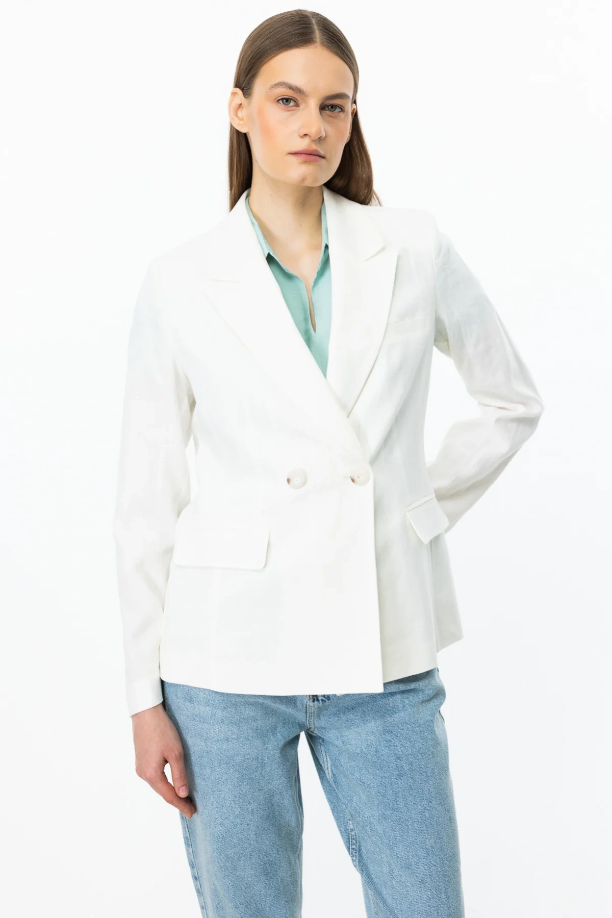 Ekol Kadın Kapak Cepli Ekru Ceket 04018