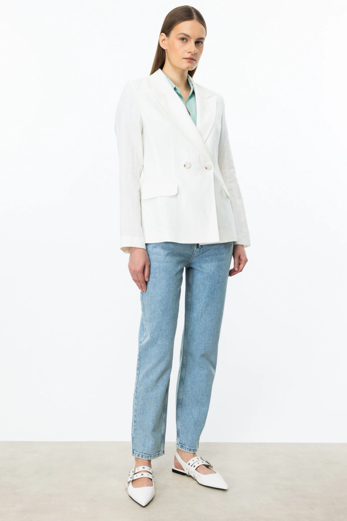 Ekol Kadın Kapak Cepli Ekru Ceket 04018