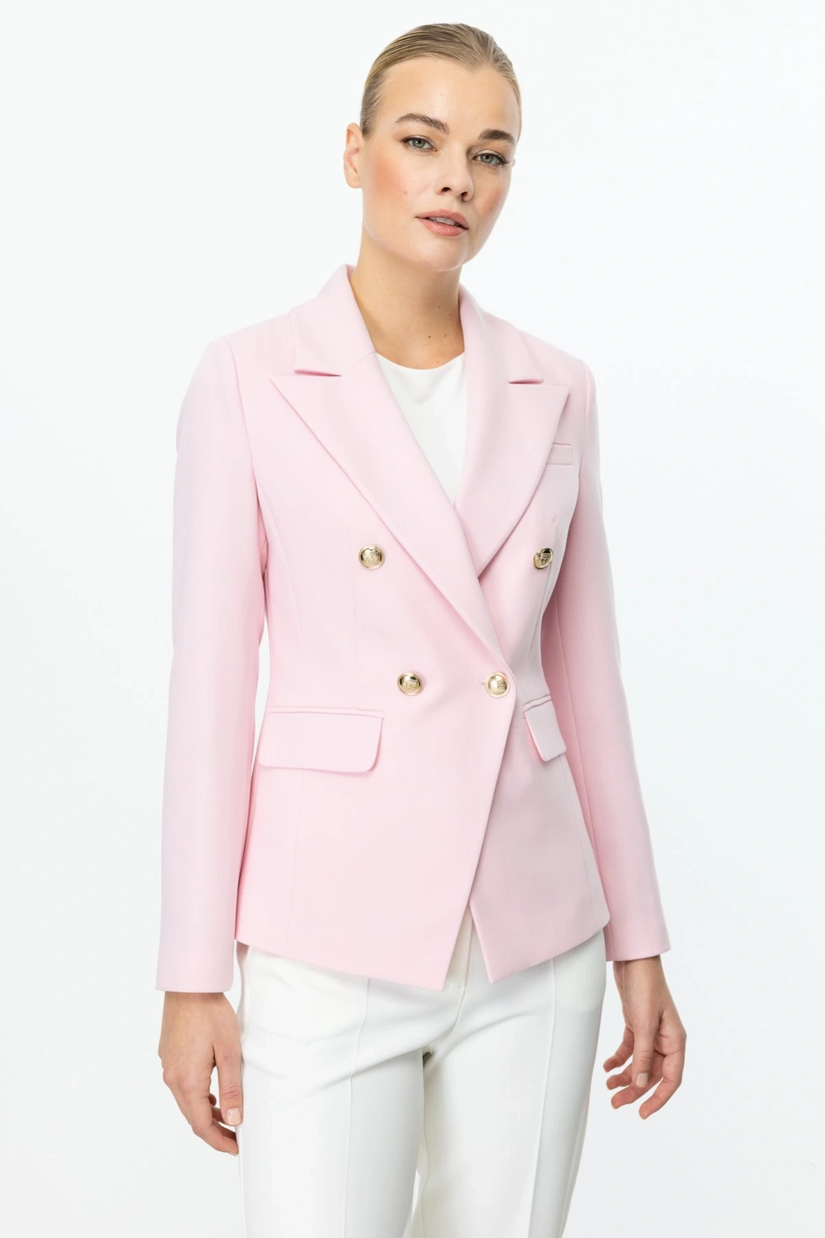Ekol Kapak Cepli Kruvaze Yaka Kadın Pembe Ceket 04002