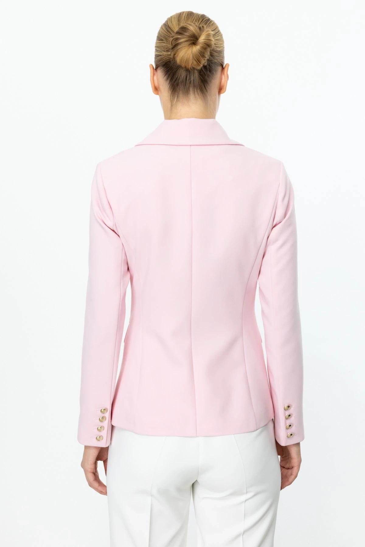 Ekol Kapak Cepli Kruvaze Yaka Kadın Pembe Ceket 04002