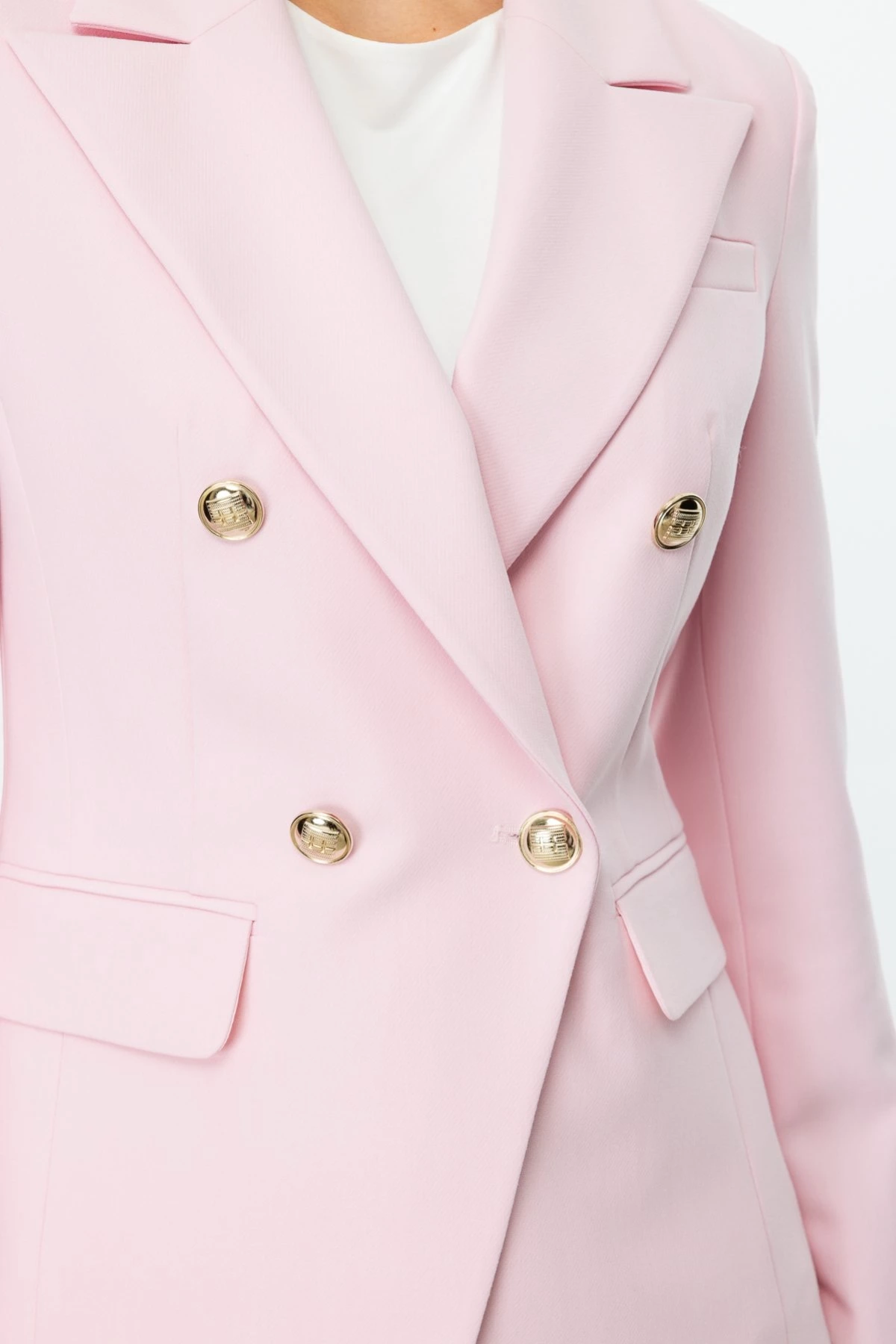 Ekol Kapak Cepli Kruvaze Yaka Kadın Pembe Ceket 04002