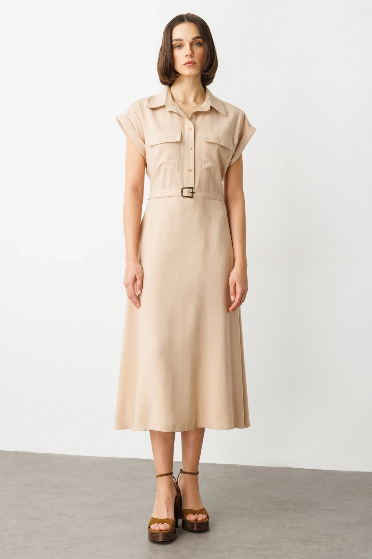 Ekol Kemerli Kısa Kol Elbise 05080