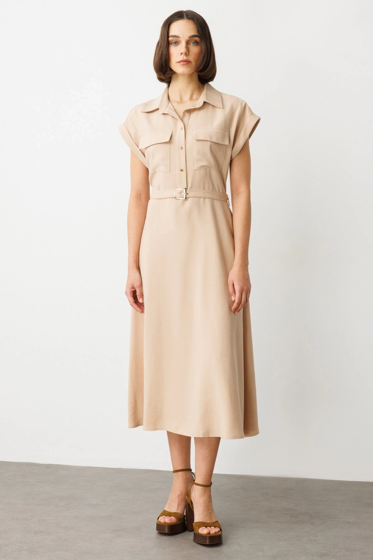 Ekol Kemerli Kısa Kol Elbise 05080