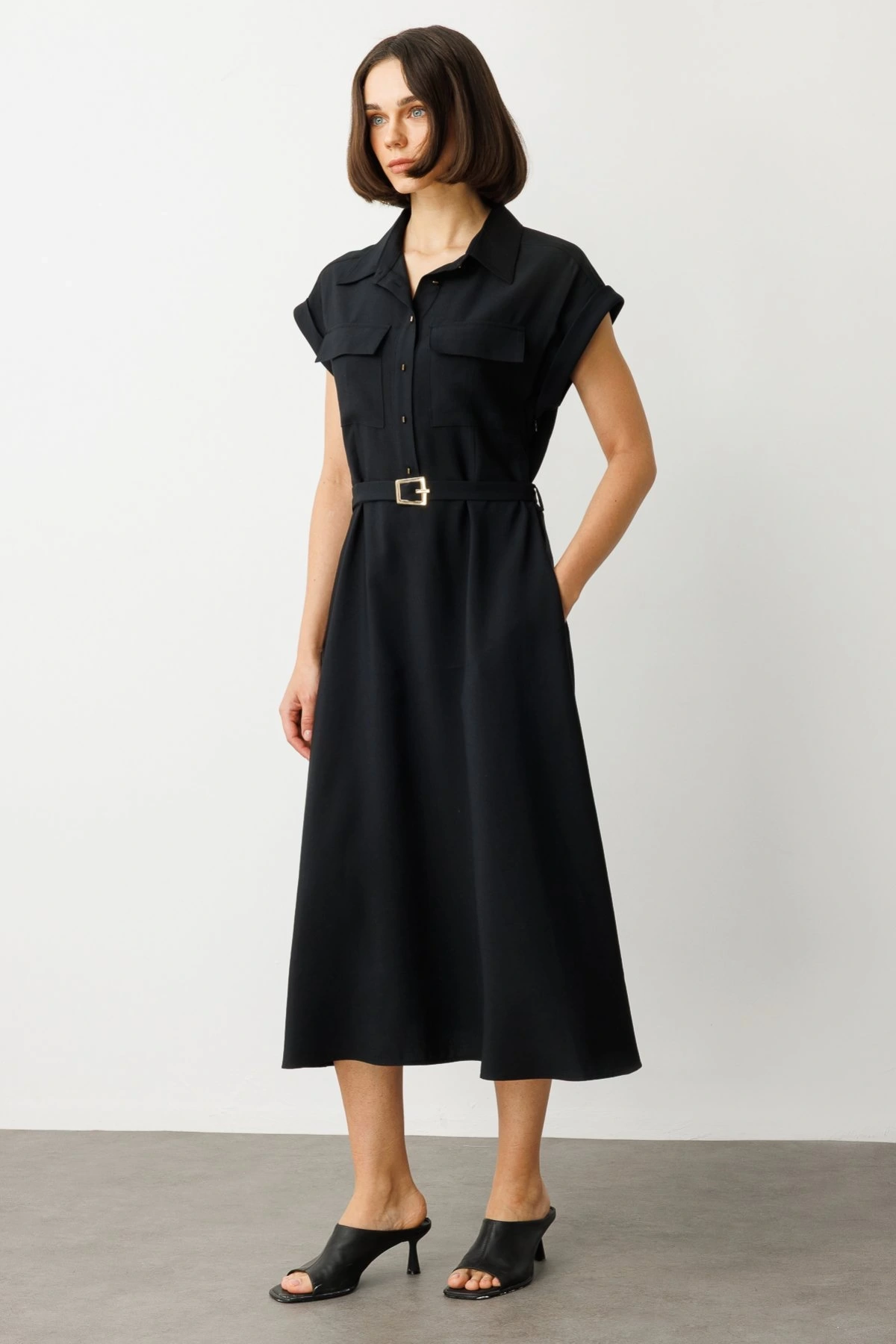 Ekol Kemerli Kısa Kol Elbise 05080