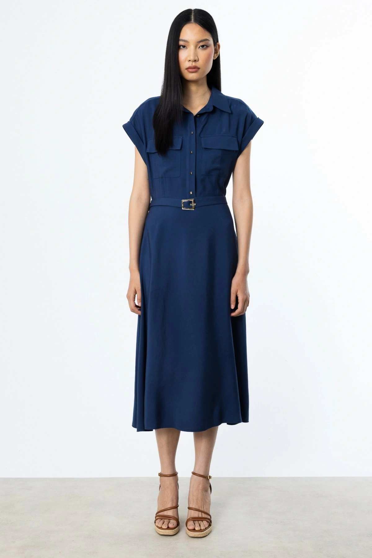 Ekol Kemerli Kısa Kol Elbise 05080