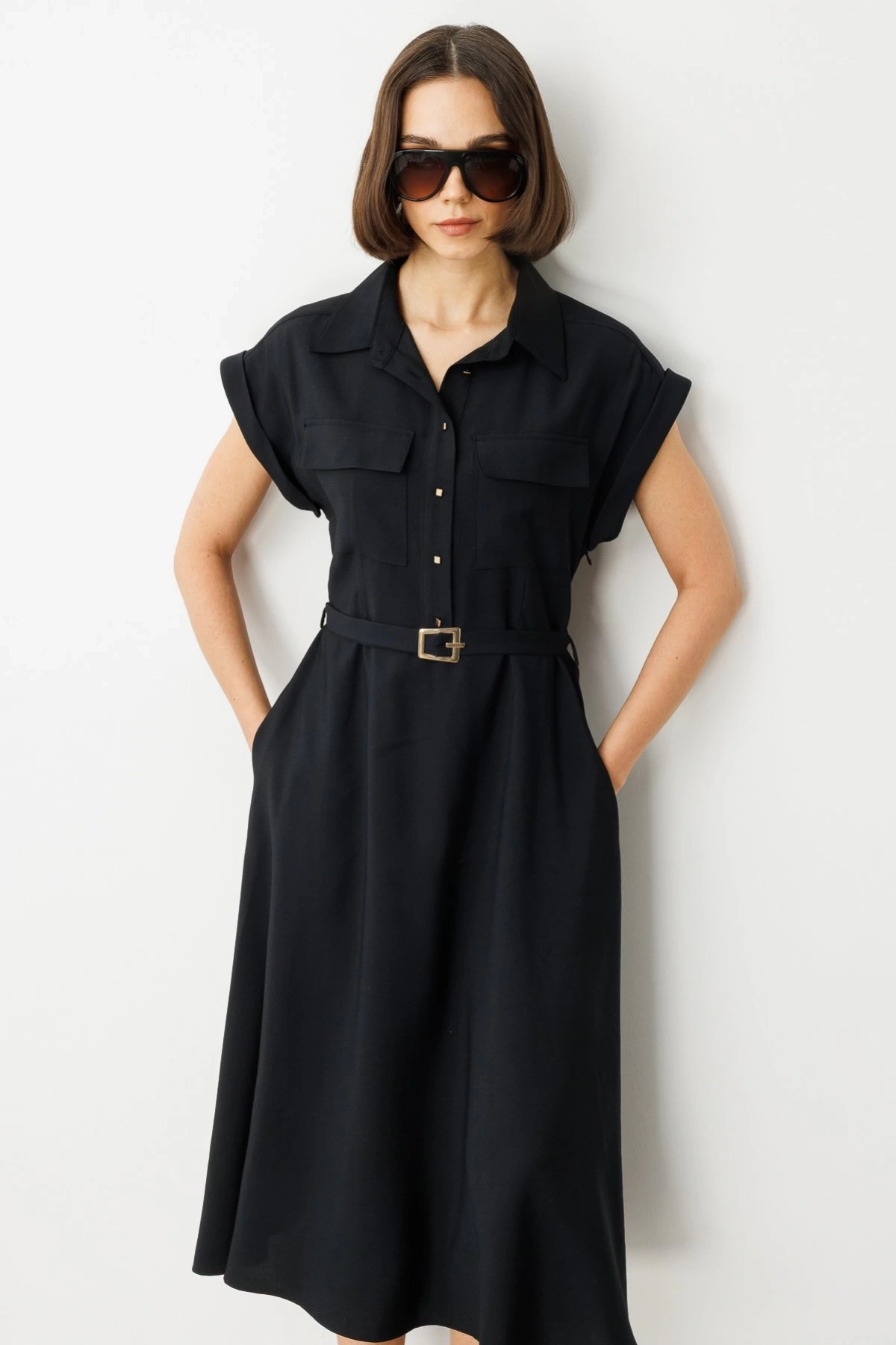 Ekol Kemerli Kısa Kol Elbise 05080