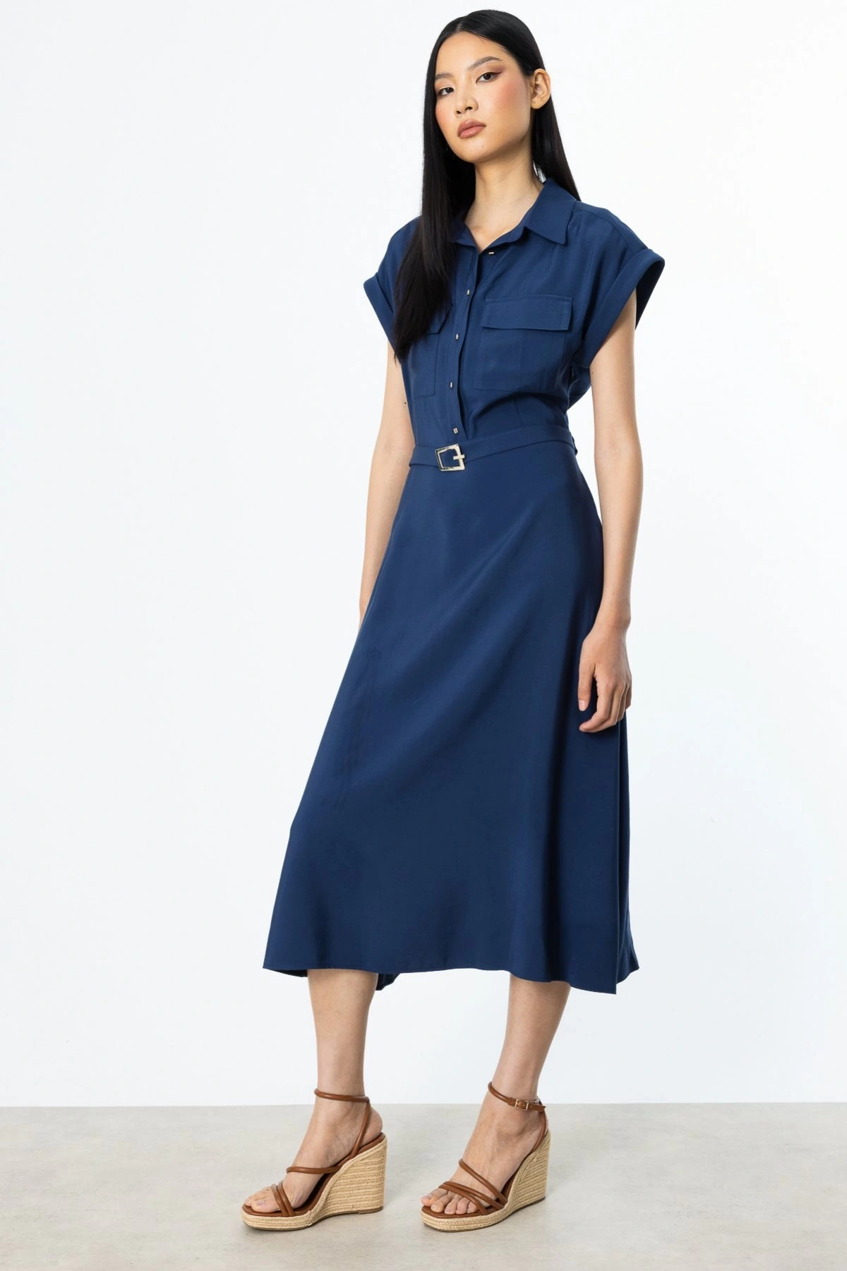 Ekol Kemerli Kısa Kol Elbise 05080