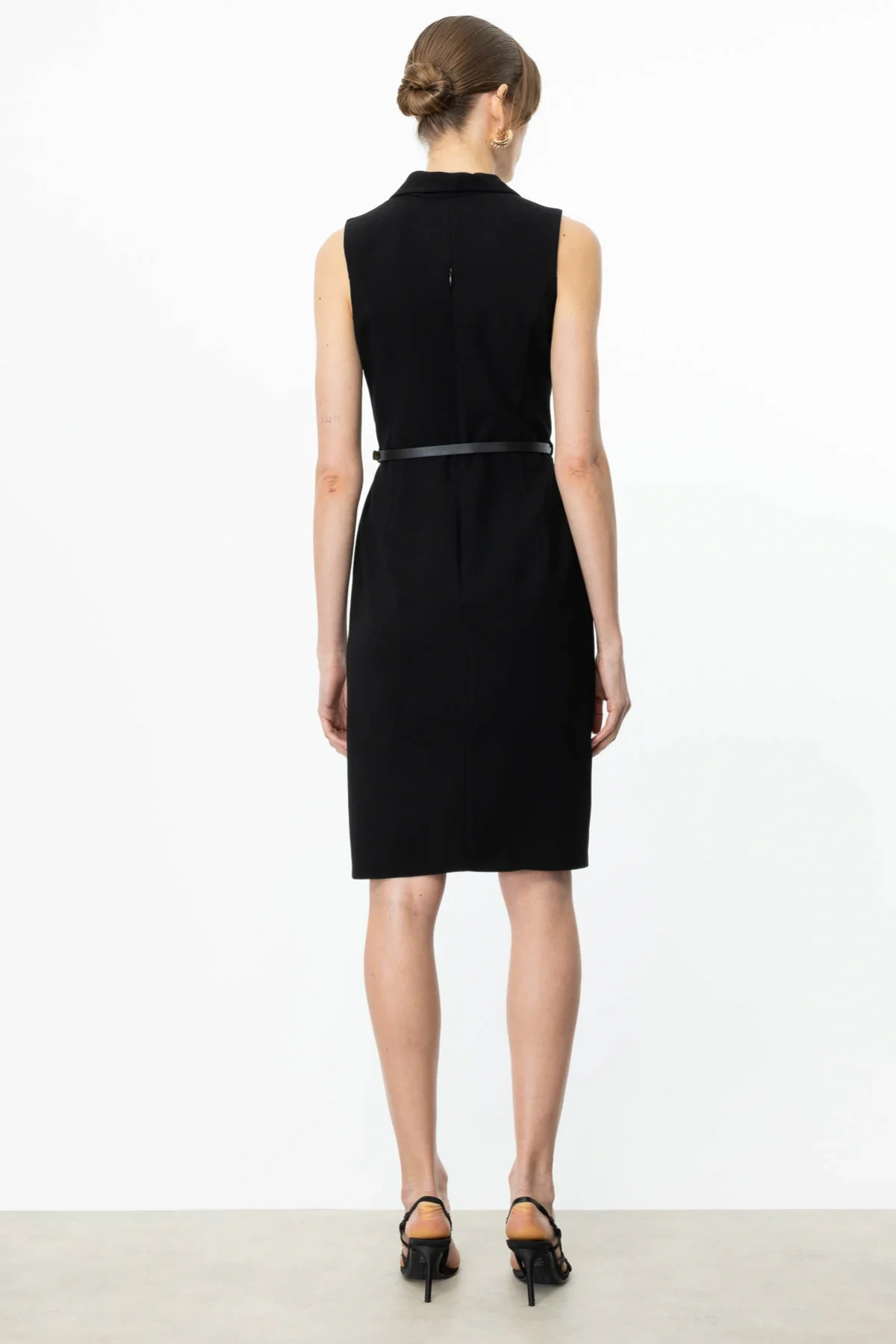 Ekol Kemerli Kruvaze Yaka Siyah Kadın Elbise 05464