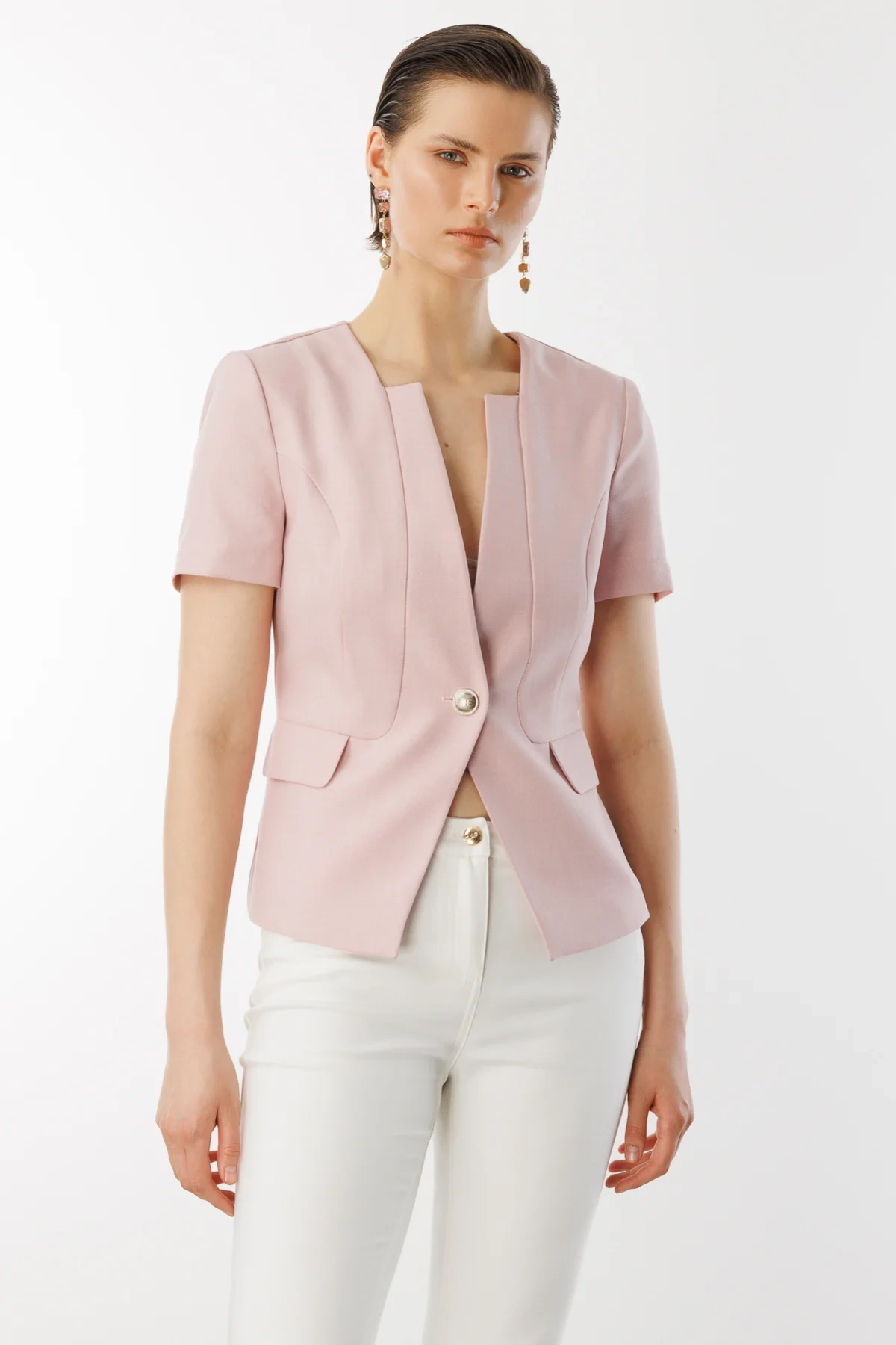 Ekol Kısa Kol Tek Düğme Kadın Pembe Ceket 04126
