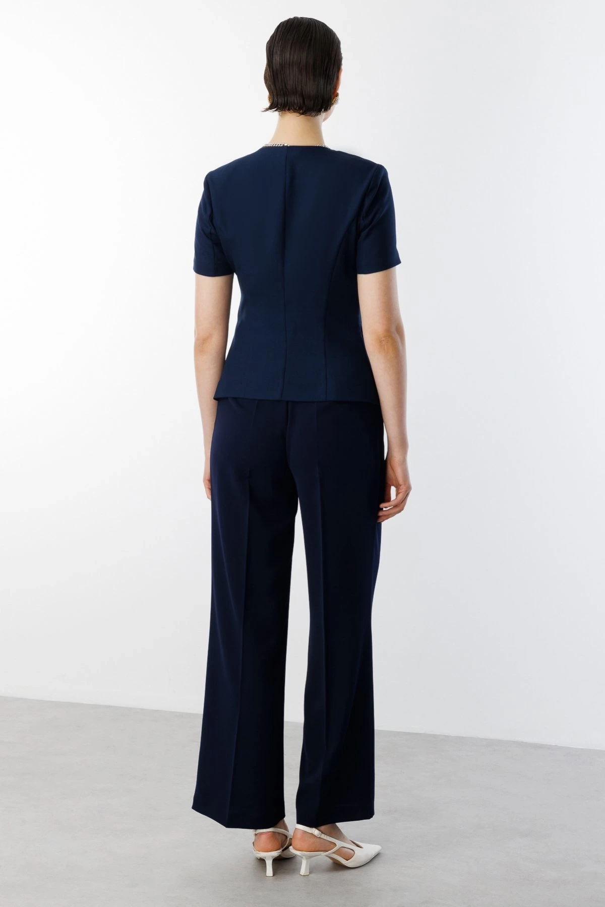 Ekol Kısa Kol Tek Düğme Kadın Lacivert Ceket 04126