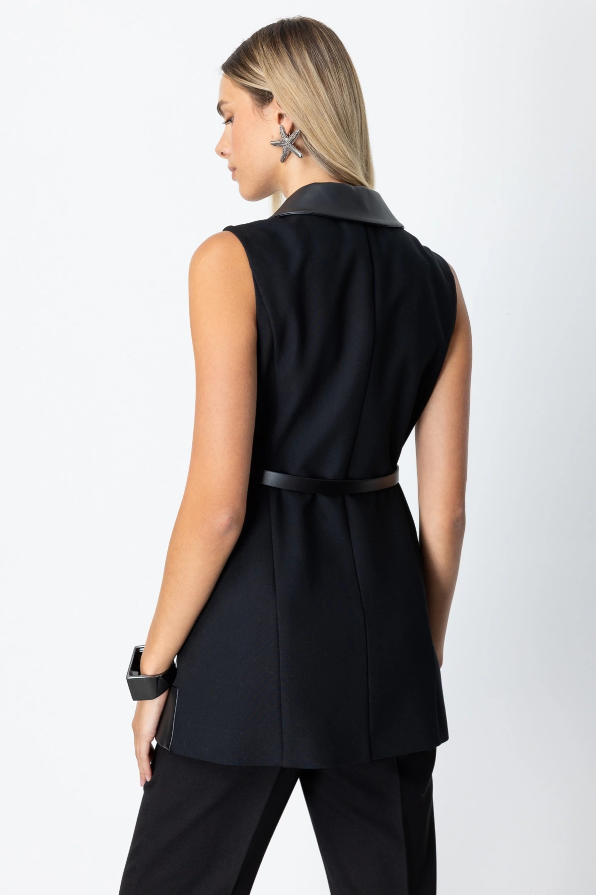 Ekol Kolsuz Deri Deri Detaylı Kadın Siyah Yelek 05089