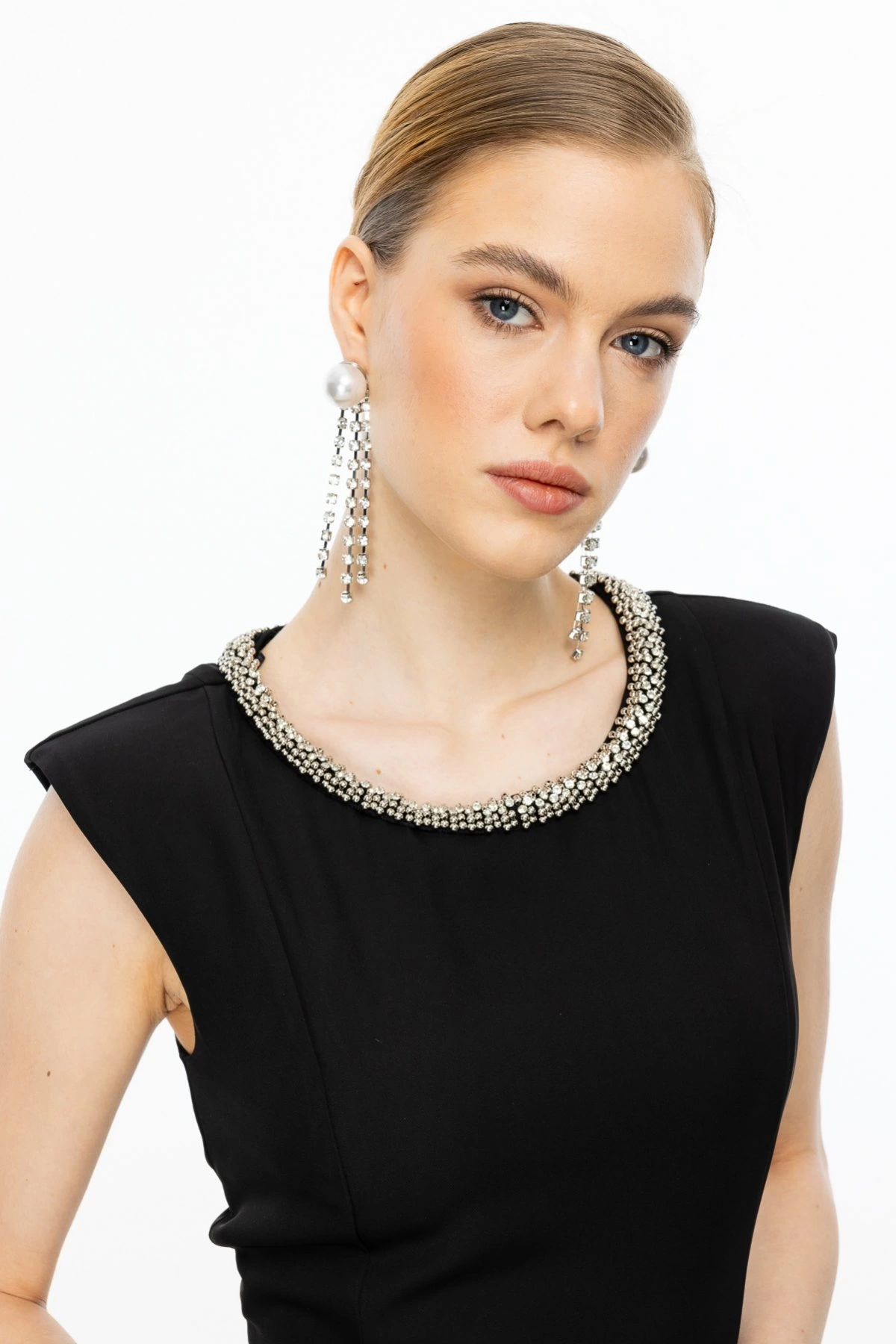 Ekol Kolsuz Yakası Taş İşlemeli Elbise 05020