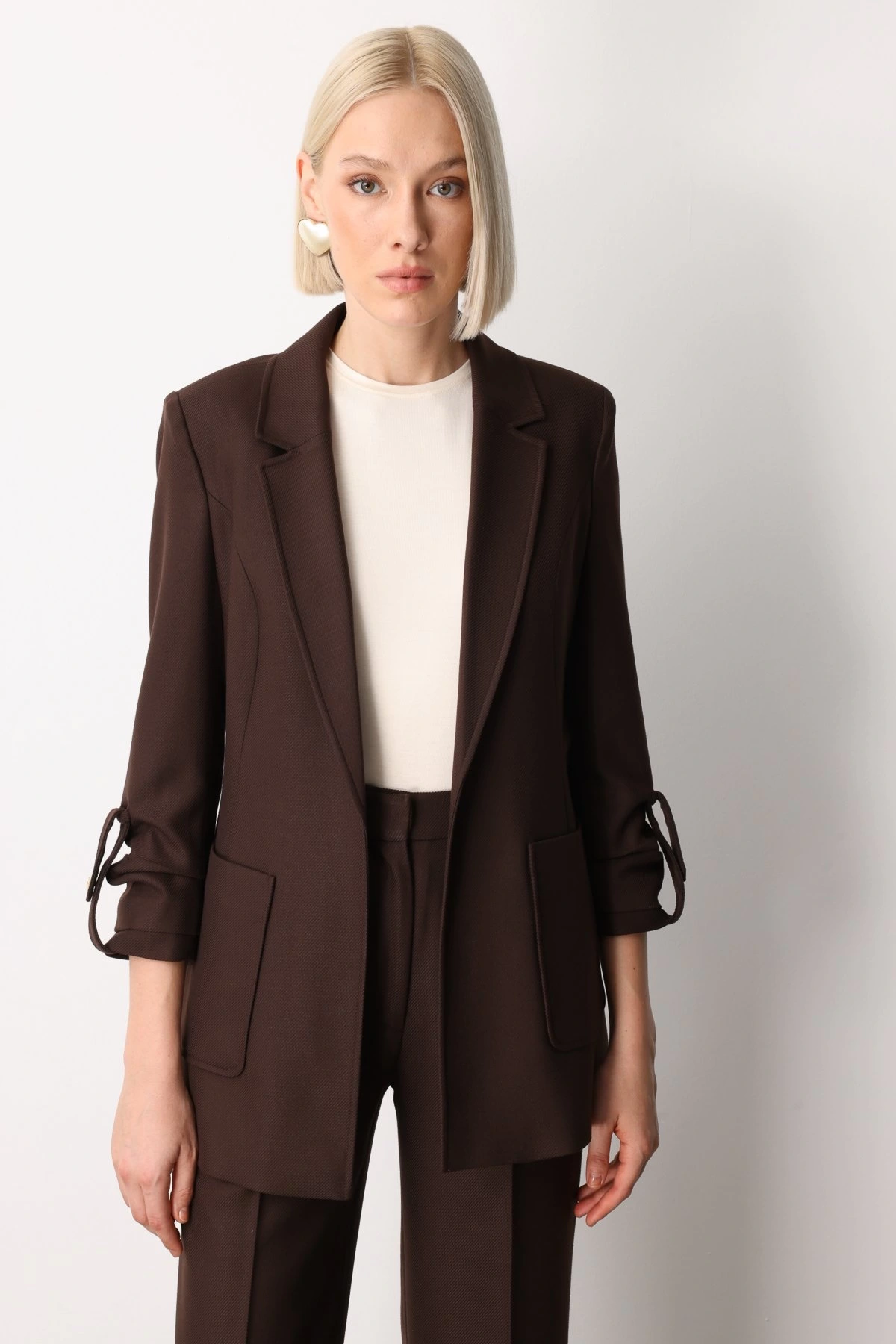 Ekol Kolu Apoletli Torba Cepli Kadın Kahverengi Ceket 05057