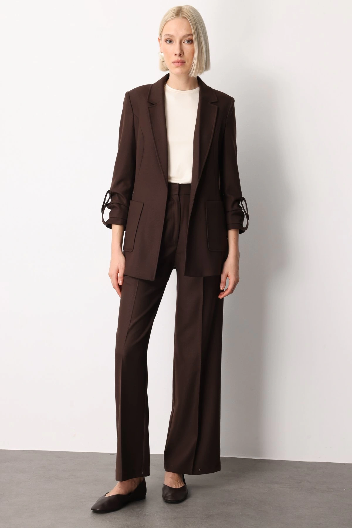 Ekol Kolu Apoletli Torba Cepli Kadın Kahverengi Ceket 05057