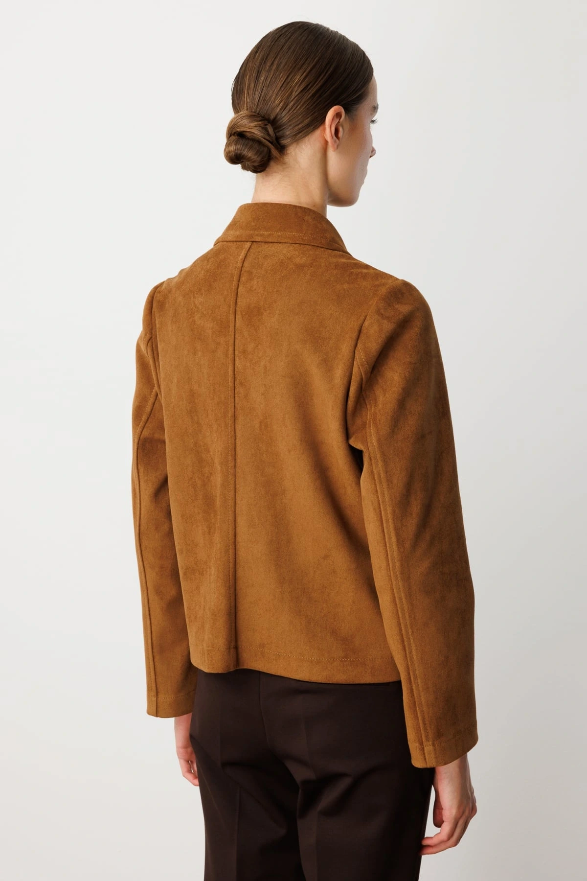 Ekol Kruvaze Yaka Desenli Taba Renk Kadın Mont 08021