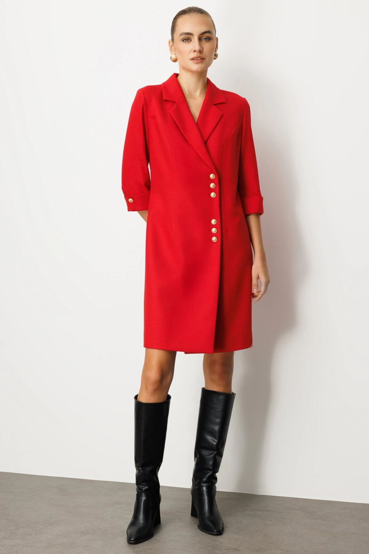 Ekol Kruvaze Yaka Düğmeli Elbise 04009