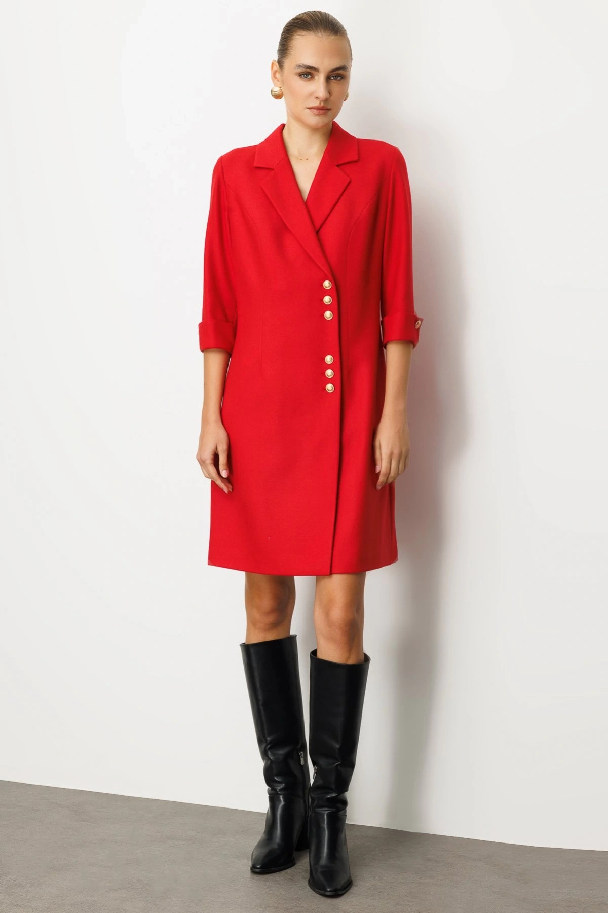 Ekol Kruvaze Yaka Düğmeli Elbise 04009