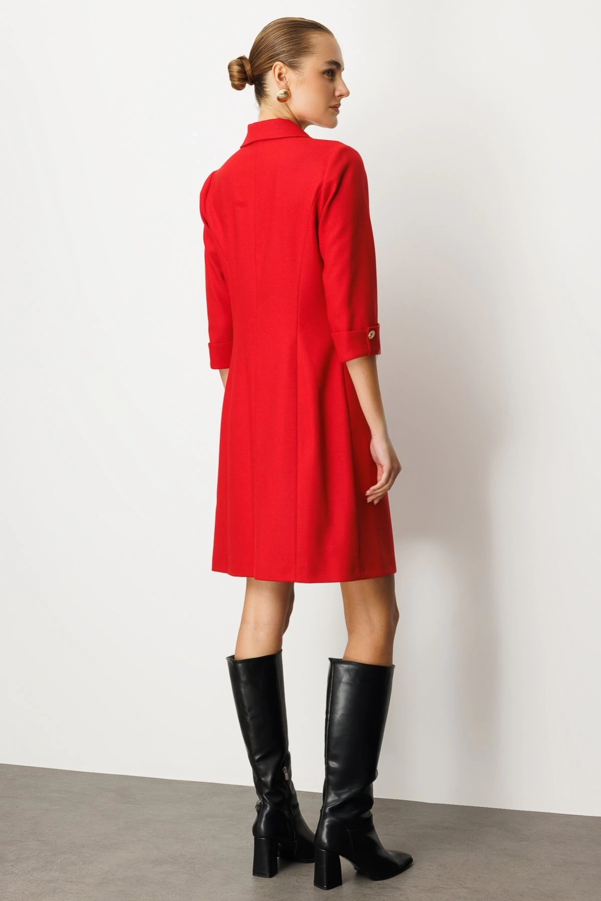 Ekol Kruvaze Yaka Düğmeli Elbise 04009