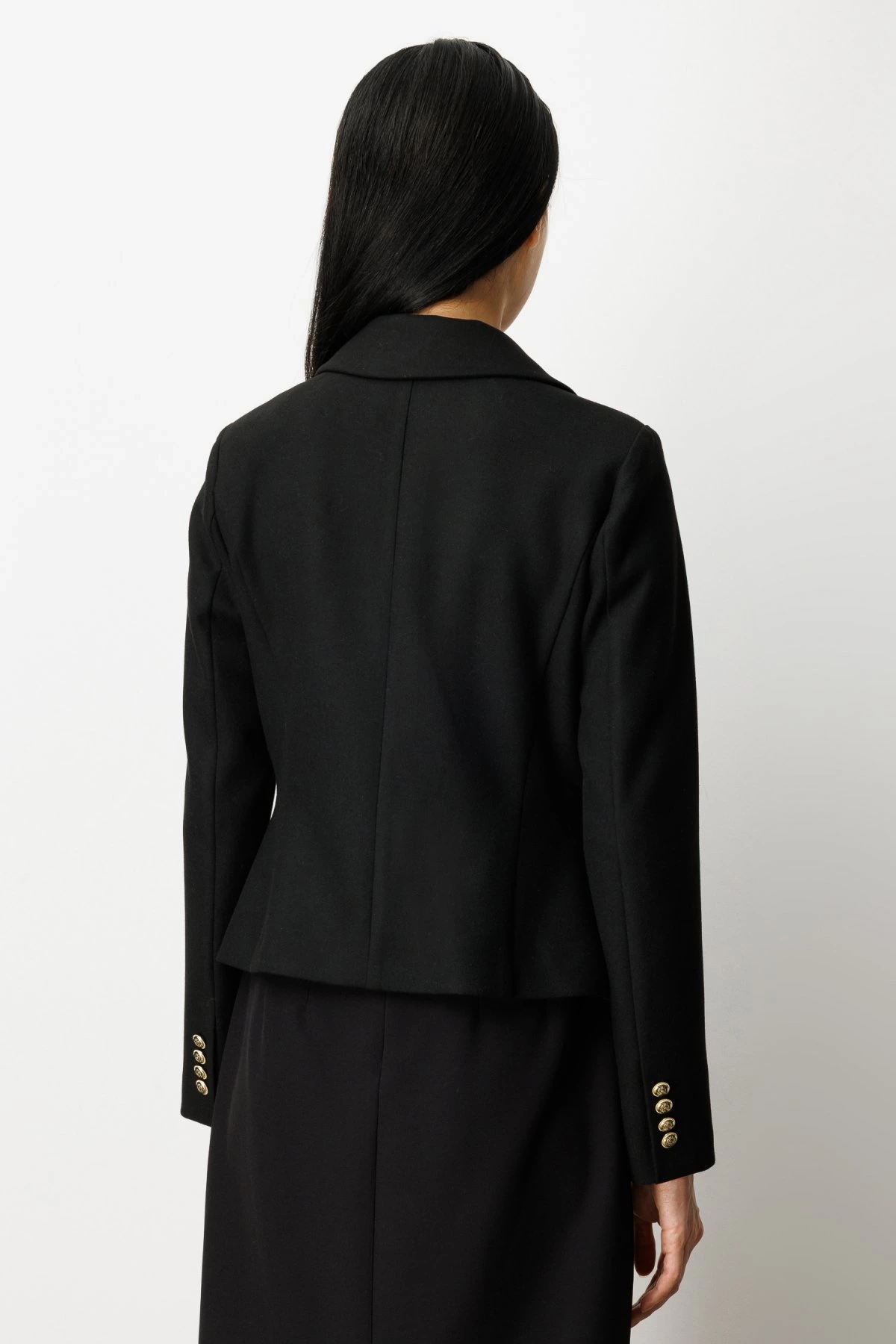Ekol Kruvaze Yaka Siyah Kadın Kaşe Ceket 05073