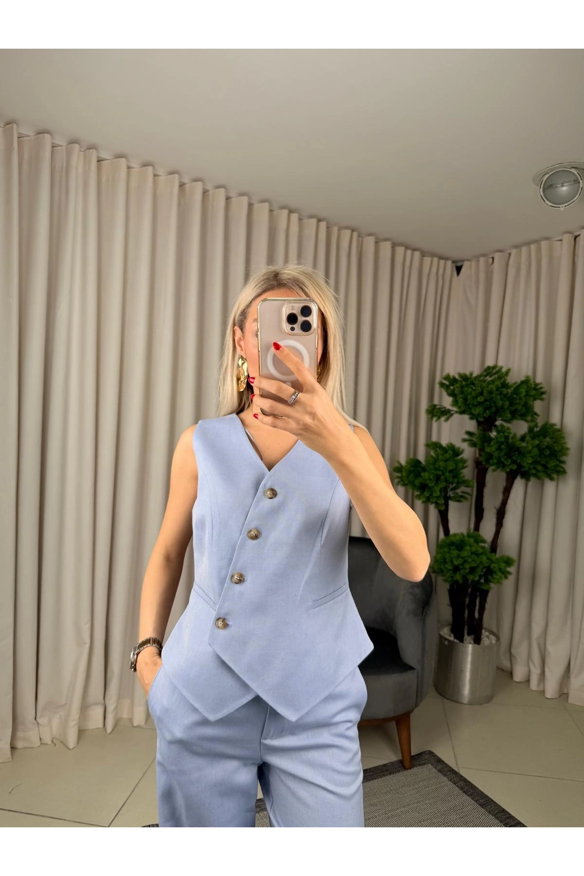 Ekol Kruvaze Yaka Kadın Mavi Yelek 04078