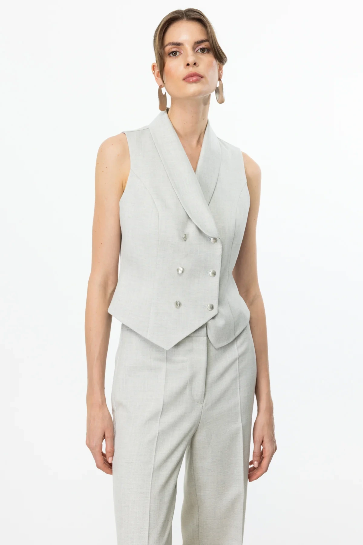 Ekol Kruvaze Yaka Kadın Gümüş Renk Yelek 04254