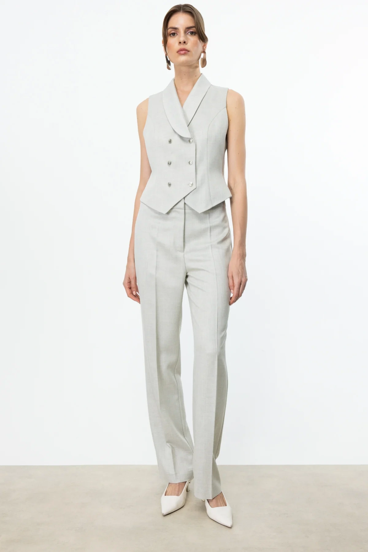 Ekol Kruvaze Yaka Kadın Gümüş Renk Yelek 04254