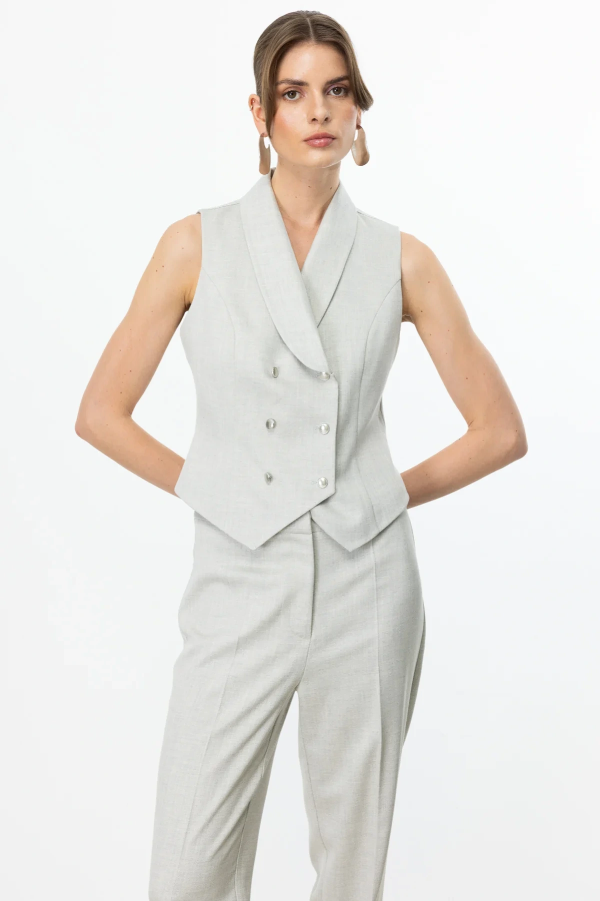 Ekol Kruvaze Yaka Kadın Gümüş Renk Yelek 04254