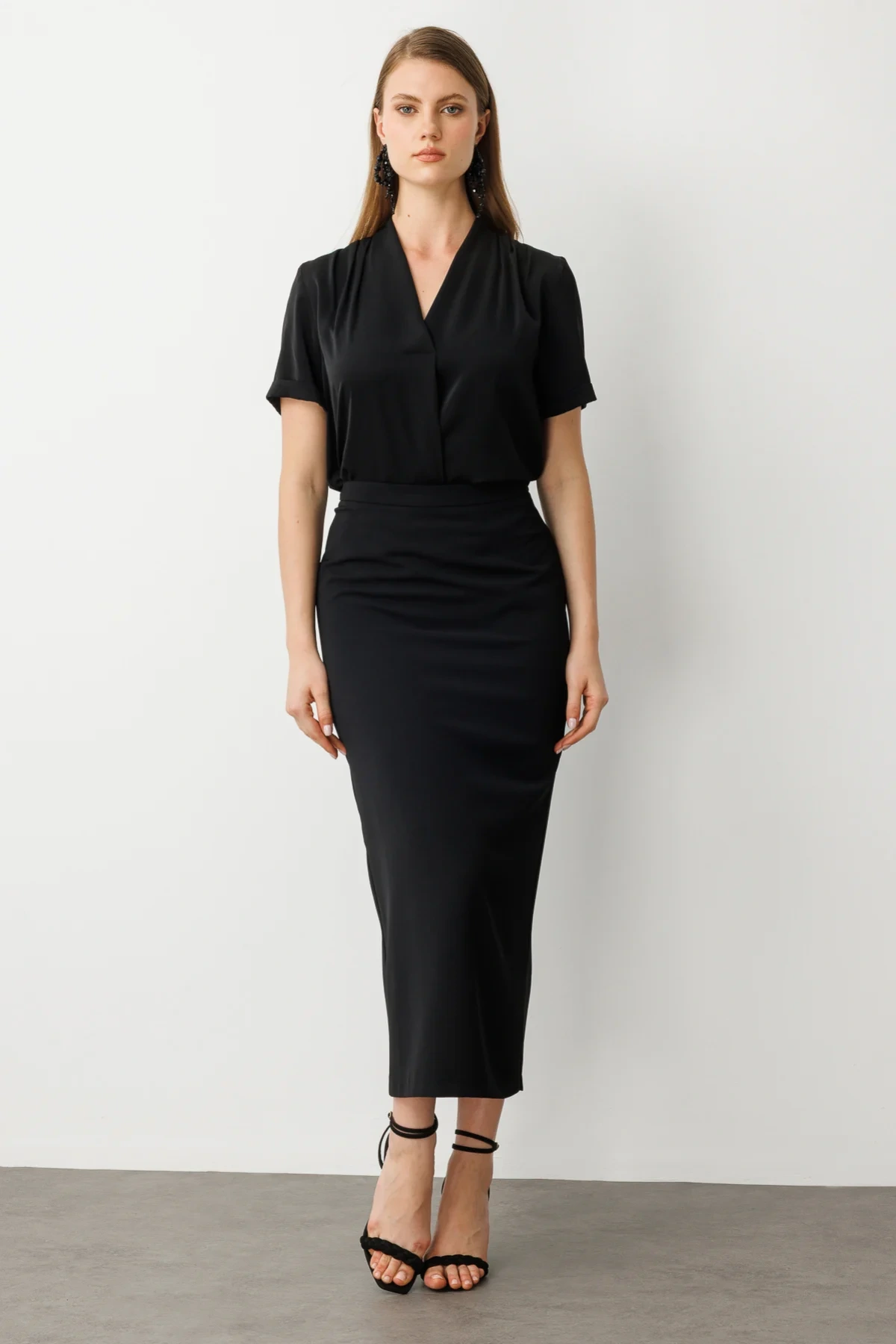 Ekol Büyük Beden Siyah Kadın Kumaş Etek 01004