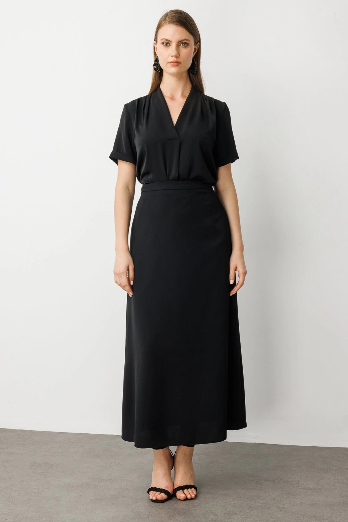 Ekol Büyük Beden Kumaş Siyah Kadın Etek 01084