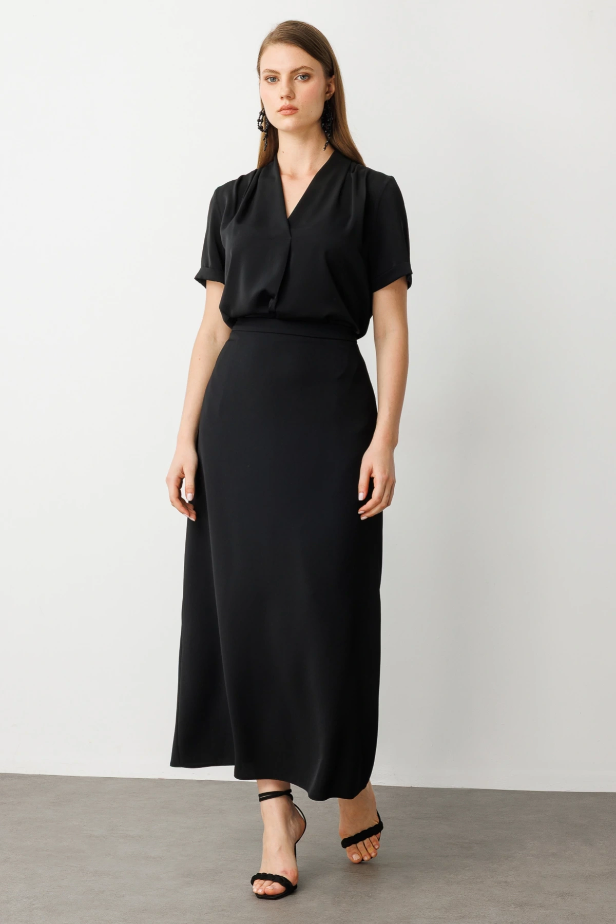 Ekol Büyük Beden Kumaş Siyah Kadın Etek 01084