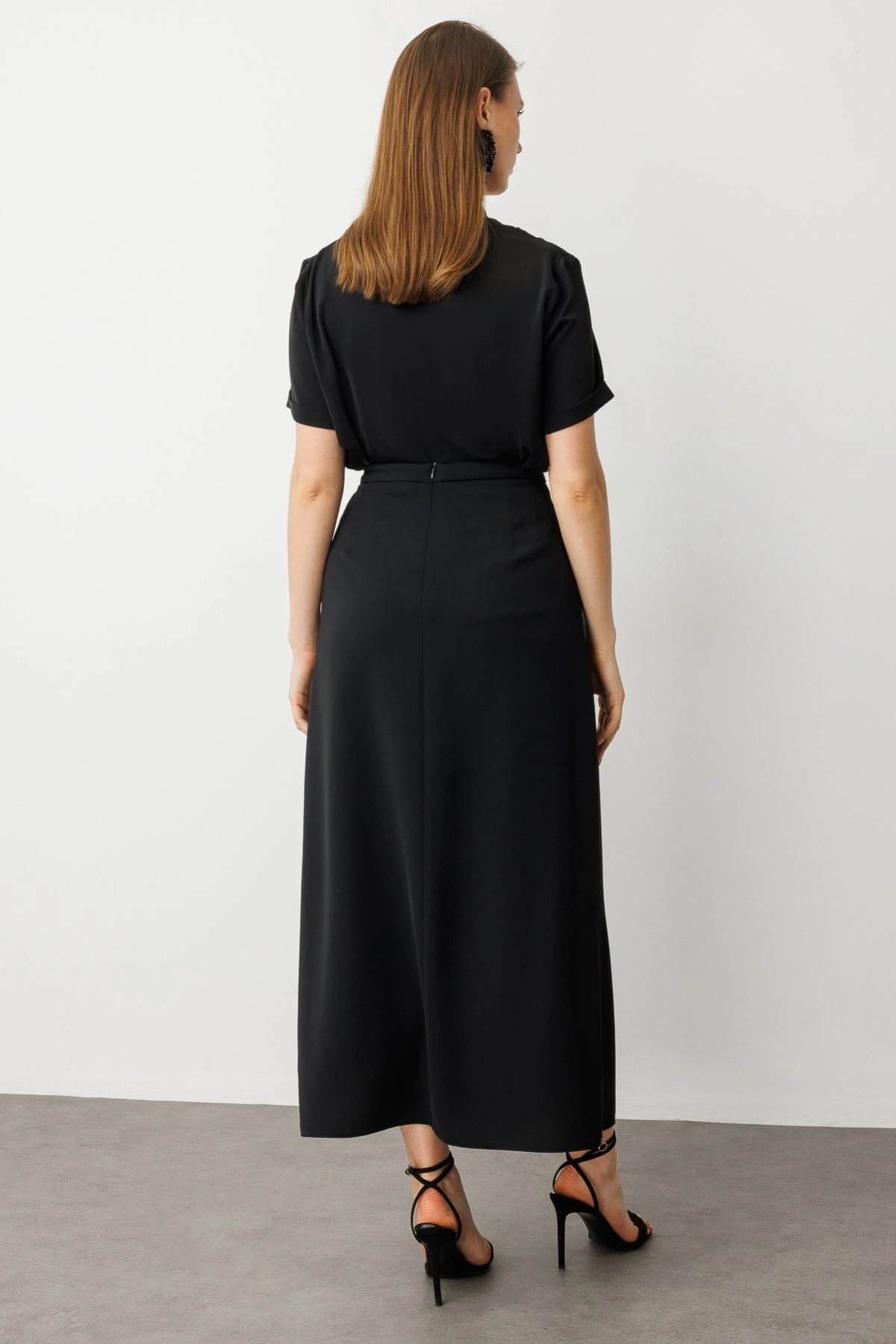 Ekol Büyük Beden Kumaş Siyah Kadın Etek 01084