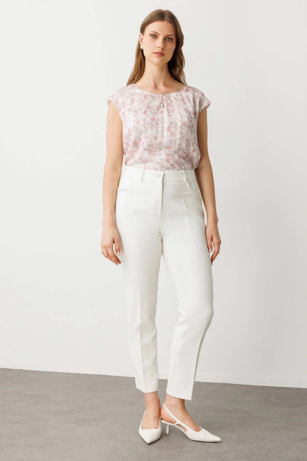 Ekol Büyük Beden Likralı Ekru Kadın Pantolon 02146