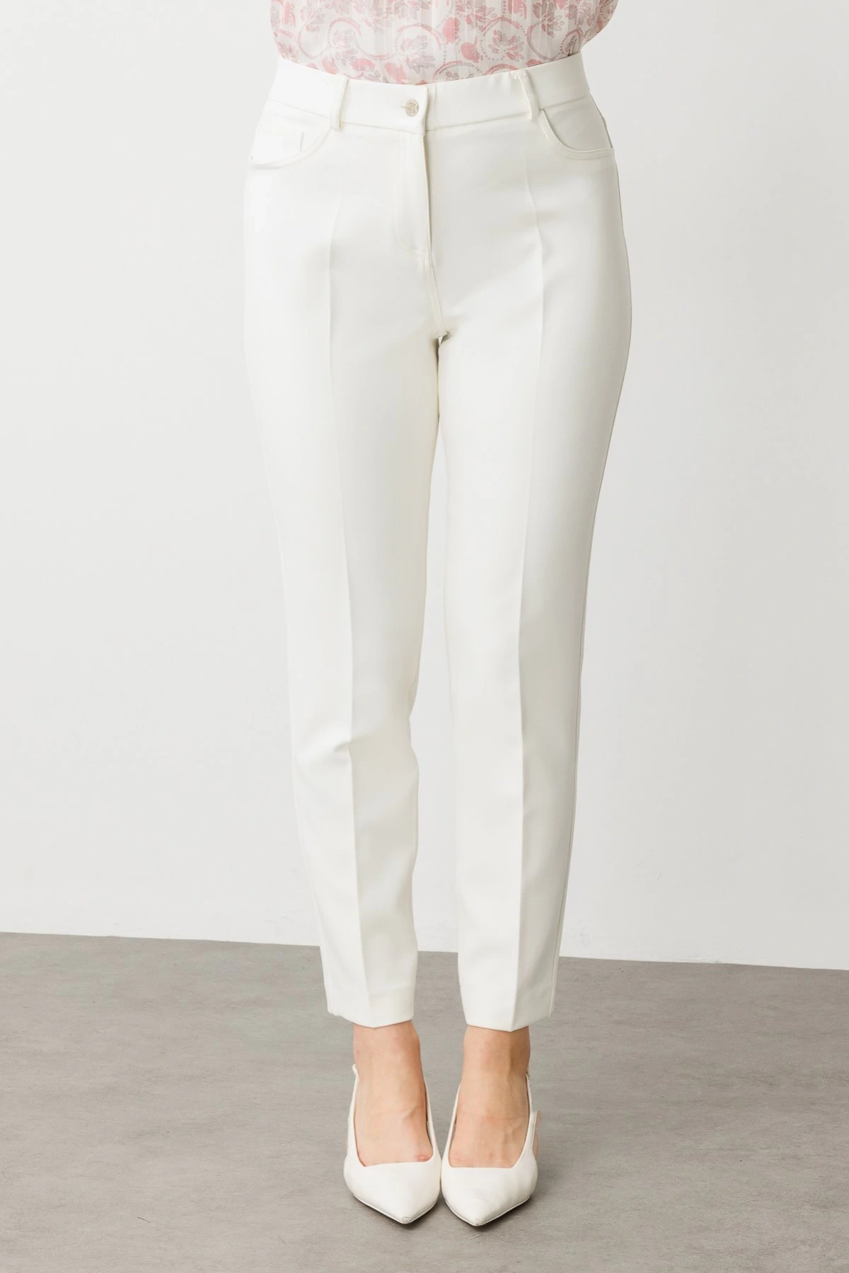 Ekol Büyük Beden Likralı Ekru Kadın Pantolon 02146