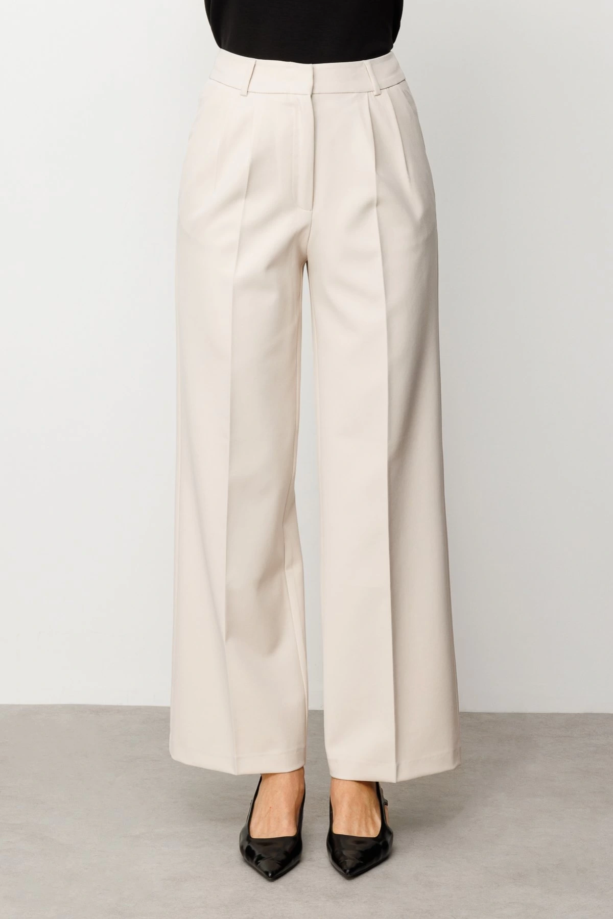 Ekol Pileli Bol Paça Kum Renk Kadın Pantolon 02010