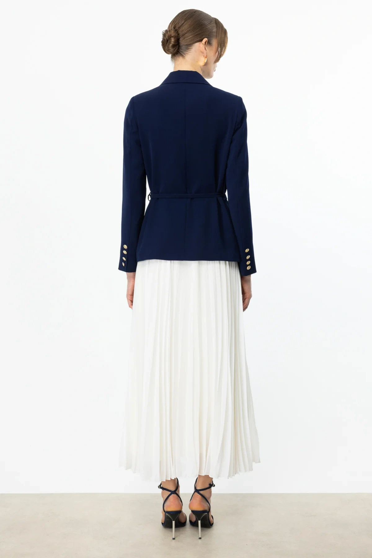 Ekol Pileli Ekru Kadın Şifon Etek 01086