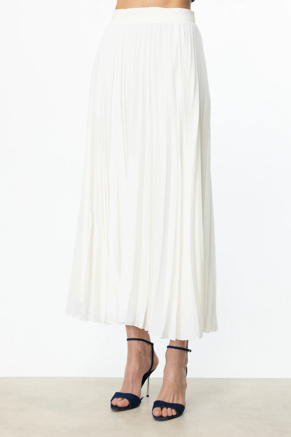 Ekol Pileli Ekru Kadın Şifon Etek 01086