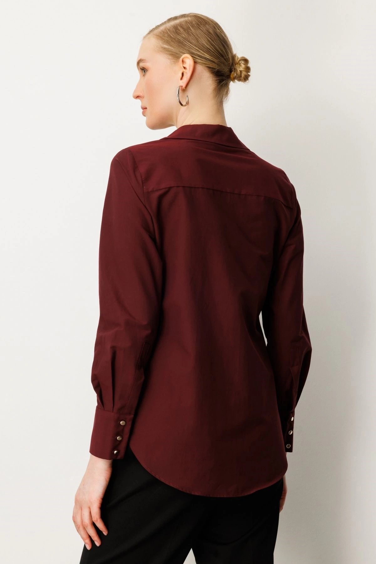 Ekol Polo Yaka Pamuklu Bordo Kadın Bluz 03049