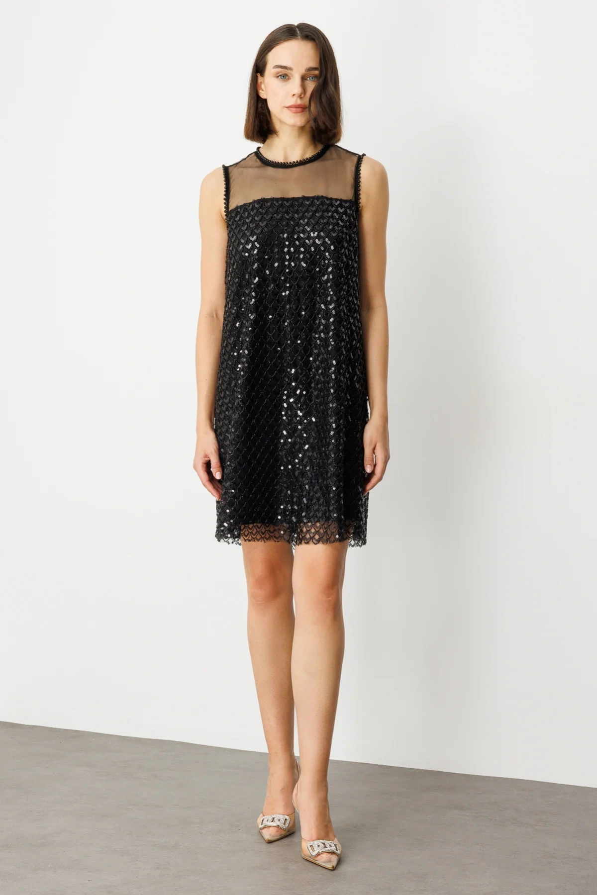 Ekol Pul Payetli Midi Boy Siyah Kadın Elbise 05206