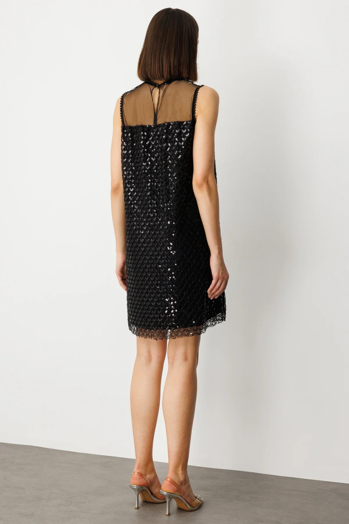 Ekol Pul Payetli Midi Boy Siyah Kadın Elbise 05206