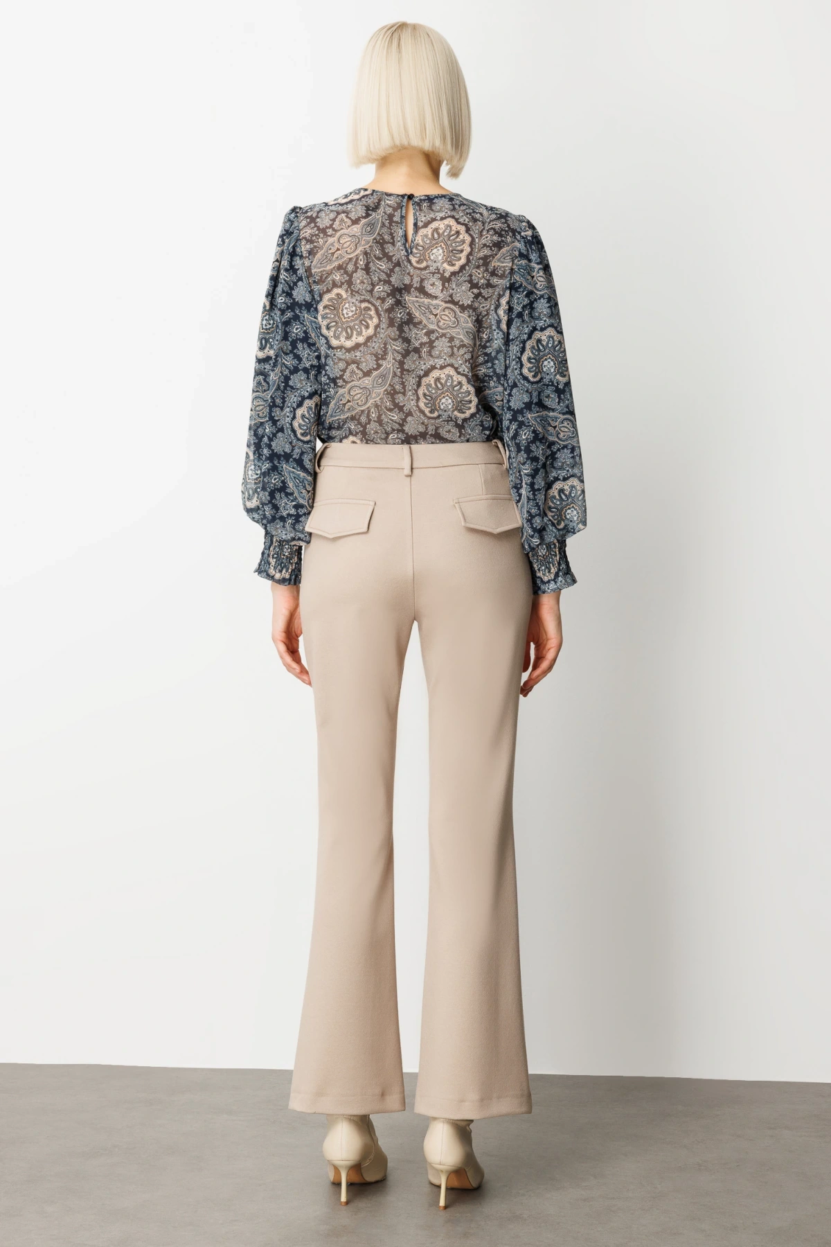 Ekol Simli Kumaş Bol Paça Vizon Kadın Pantolon 01045