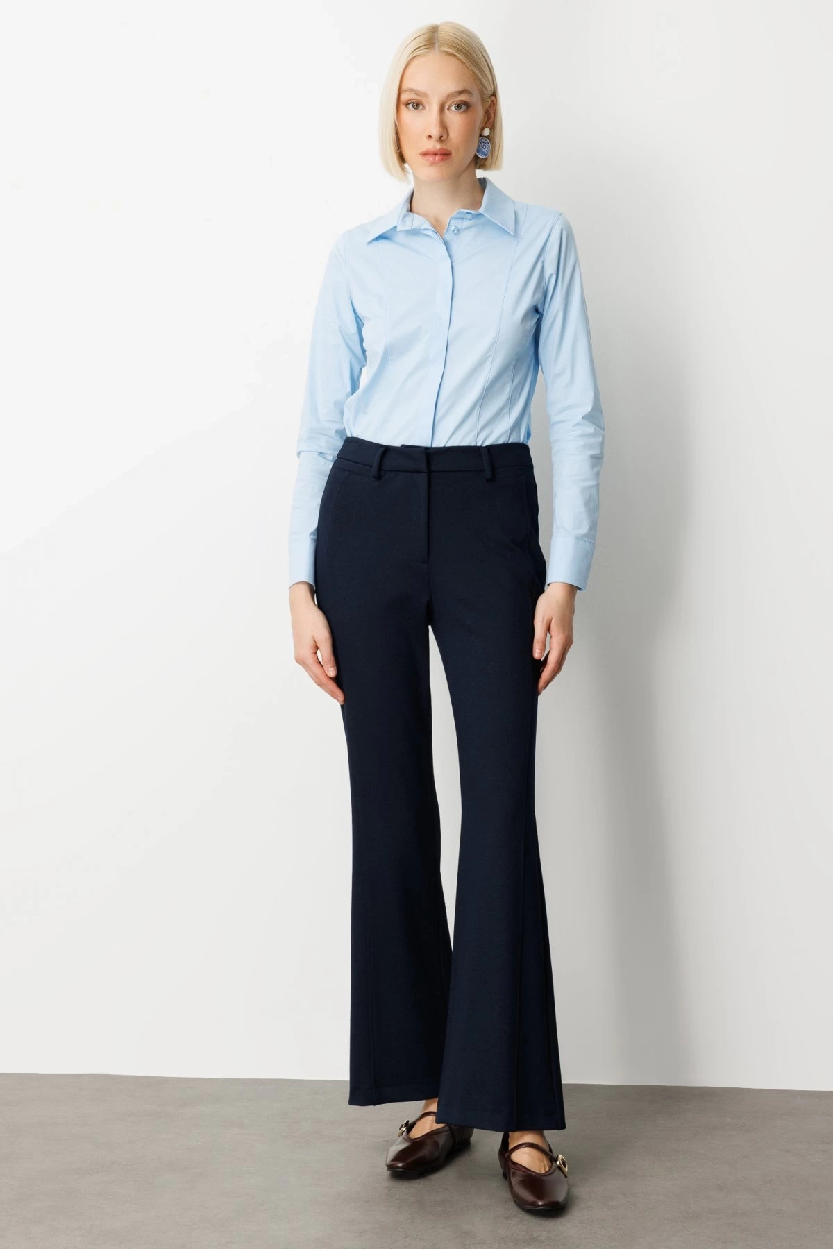 Ekol Simli Kumaş Bol Paça Pantolon 01045