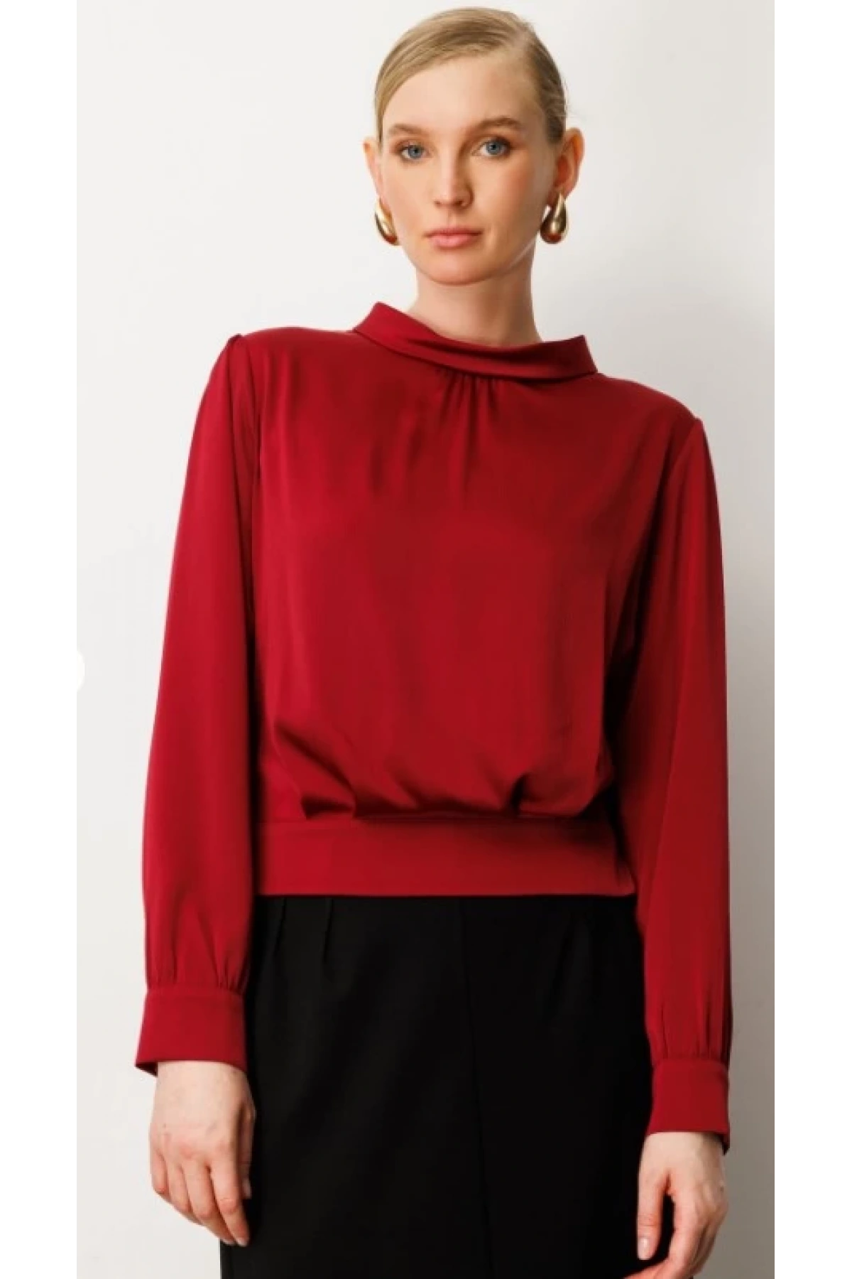 Ekol Sırtı Dantelli Yırtmaç Detaylı Bordo Kadın Bluz 03025