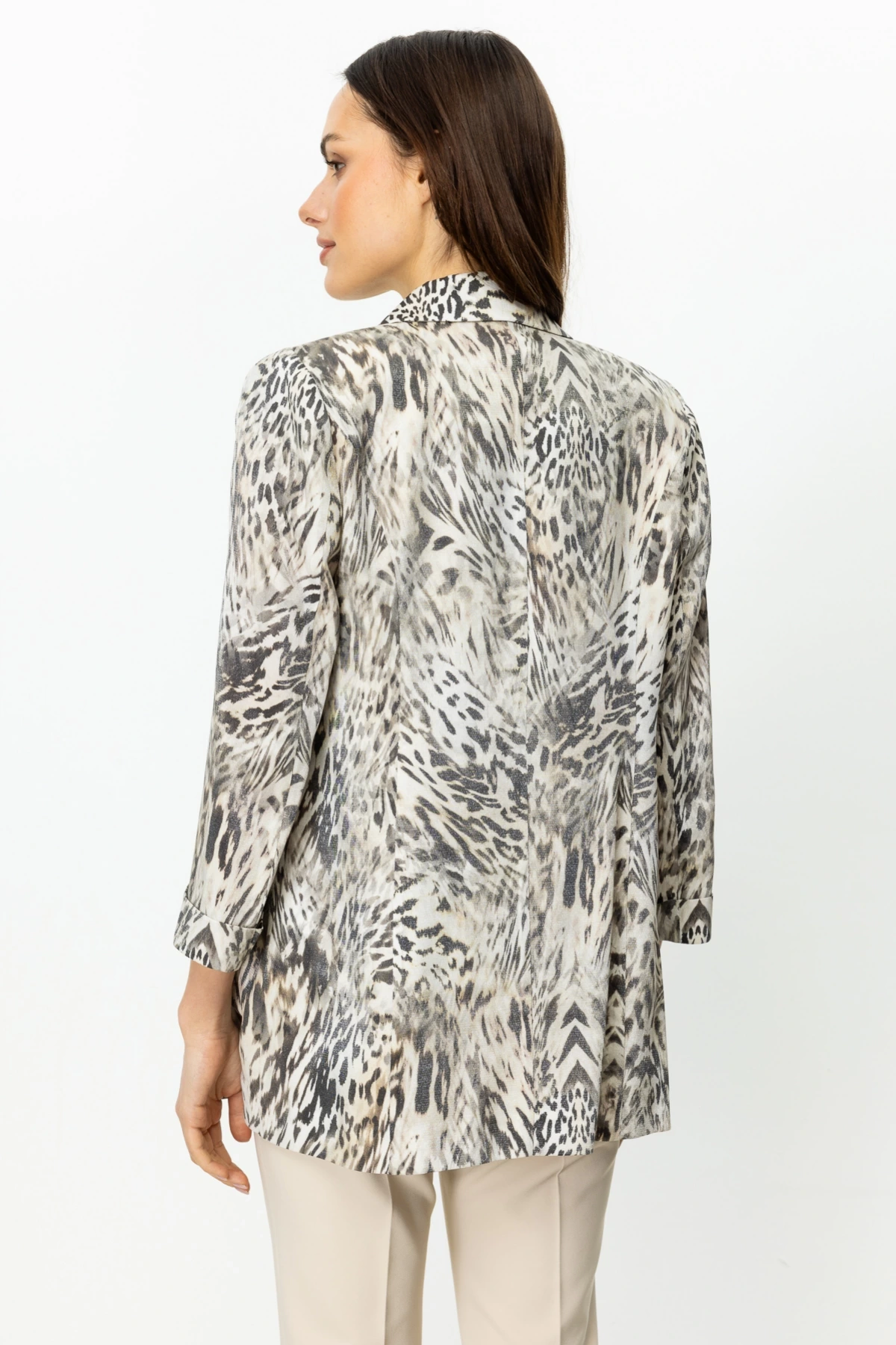 Ekol Kadın Süs Düğmeli Duble Kol Kum Renk Ceket 04094