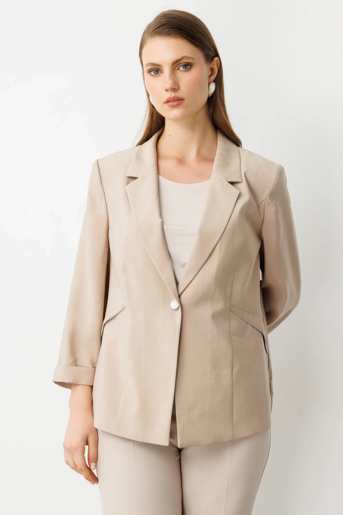 Ekol Tek Düğme Cep İnce Taş Detay Gömlek 04544