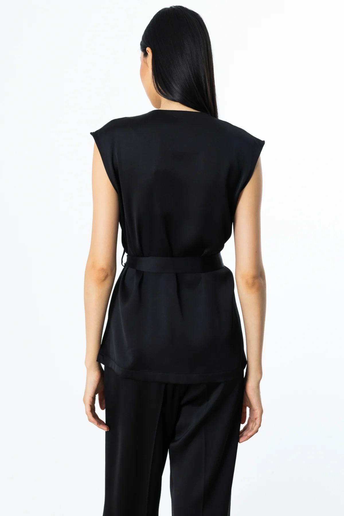 Ekol Tek Düğmeli Kuşaklı Kadın Siyah Yelek 04158